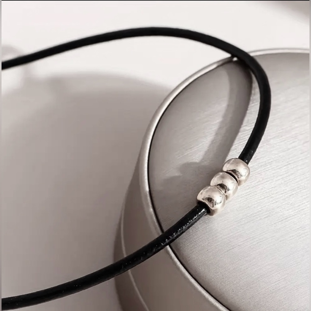 It is Well Boutique; Black Cord Trendy Choker Necklace with Silver Beads; NWT